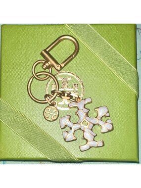 Tory Burch Gold & White Enamel Keychain with Tory Burch Gift Box ---- GREAT GIFT